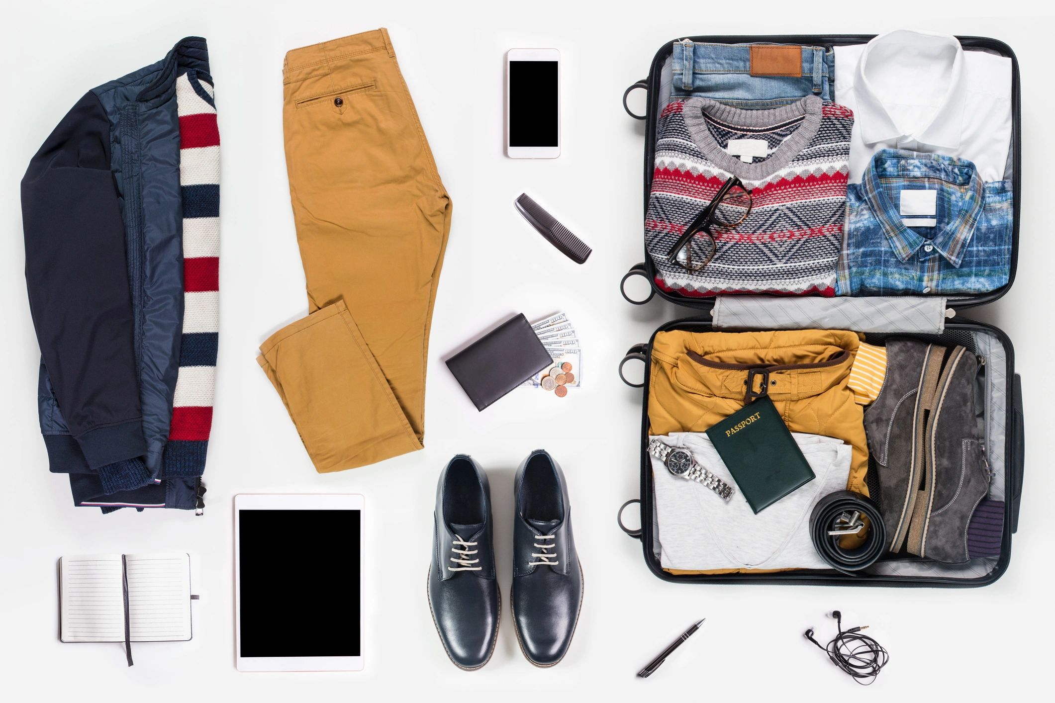 Men's clothing and accessories flat lay